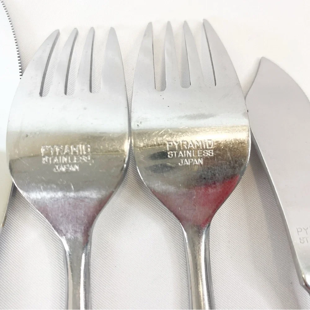 Pyramid Mix Lot 9 Replacement Flatware Wood Handles Japan Vintage Stainless MCM